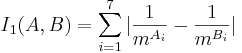 I_1(A,B)=\sum_{i=1}^7 |\frac{1}{m^{A_i}} - \frac{1}{m^{B_i}}|